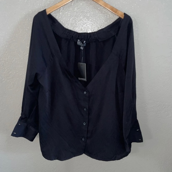 NEW Eloquii Off The Shoulder Button Down Top Size 20 2X Black NWT Blouse - Picture 3 of 4